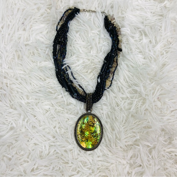 UNBRANDED multi fully beaded silver green gem layered necklace - Picture 3 of 16